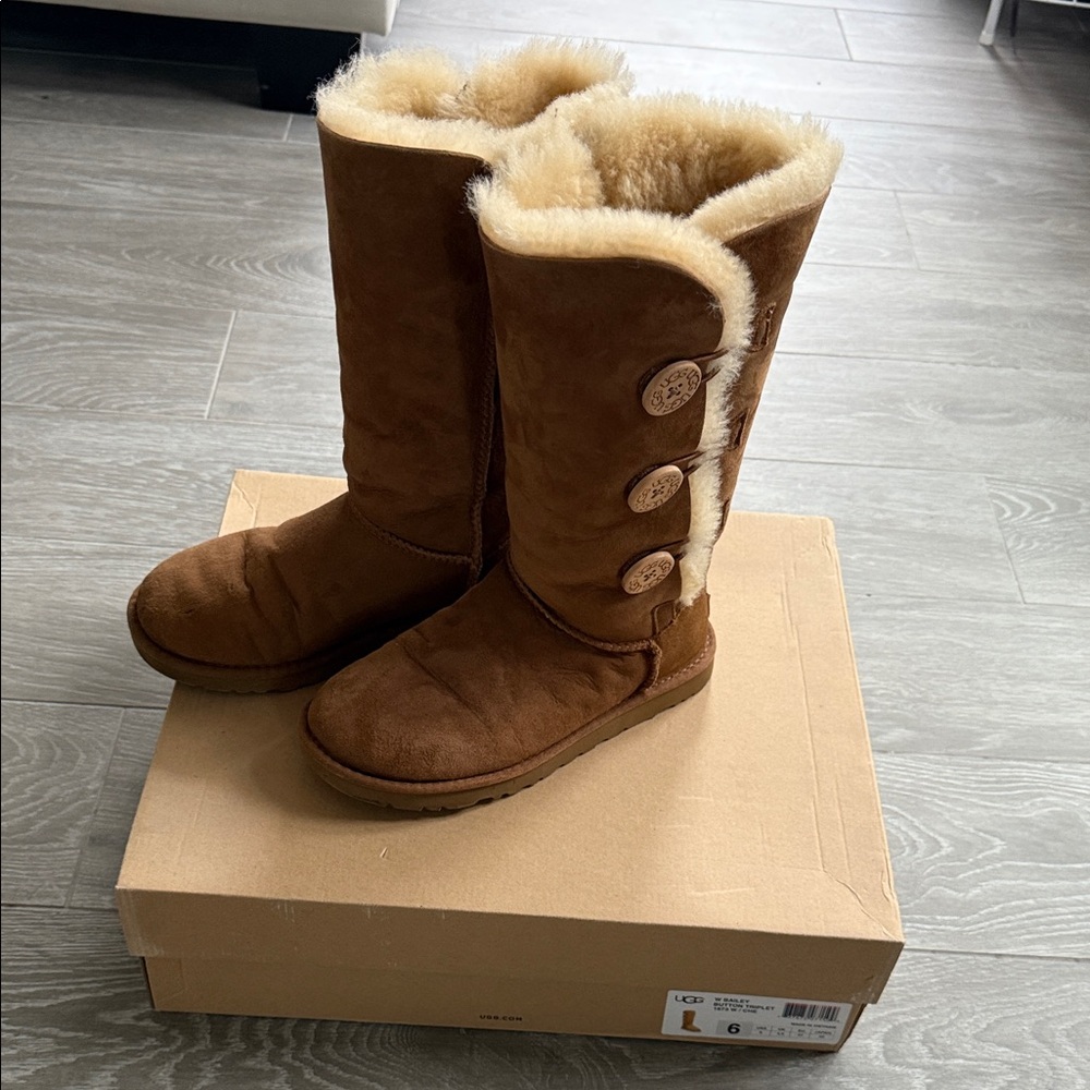 UGG Tan Suede Winter Boots with Fur Trim